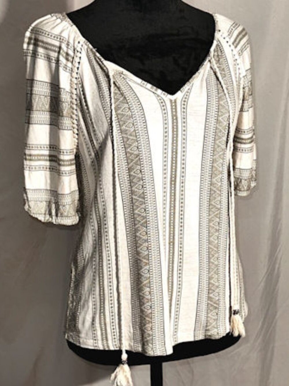 Daniel Rainn Peasant Top, Black and White Tribal, Small